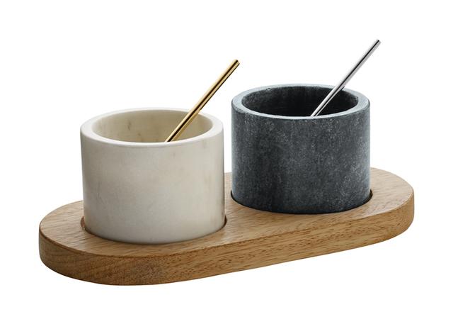 Playground Menage 2 schalen marmer en lepels - 0.17Ltr - Brown